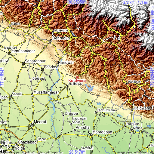 Topographic map of Kotdwāra