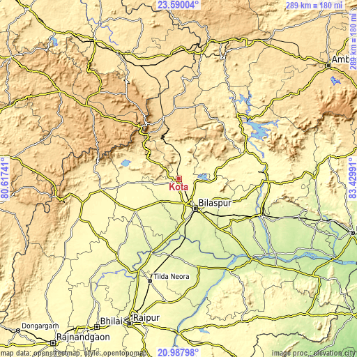 Topographic map of Kotā