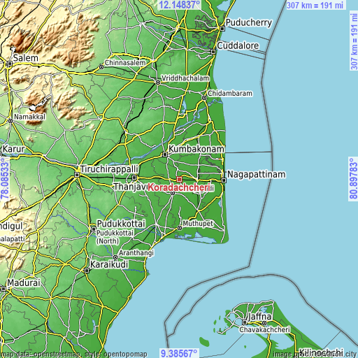 Topographic map of Koradāchcheri