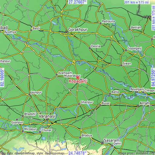 Topographic map of Kopāganj