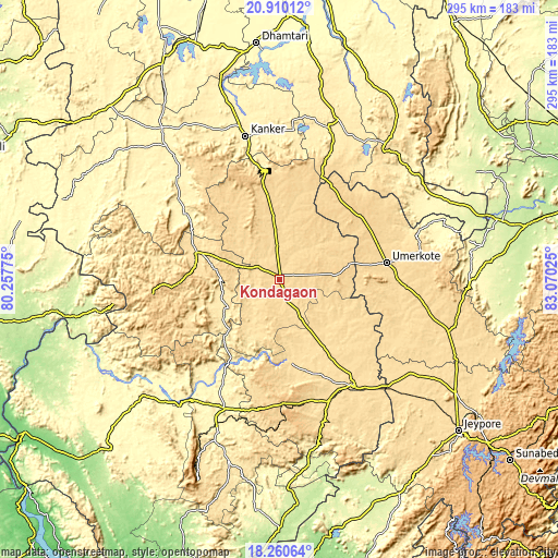 Topographic map of Kondagaon