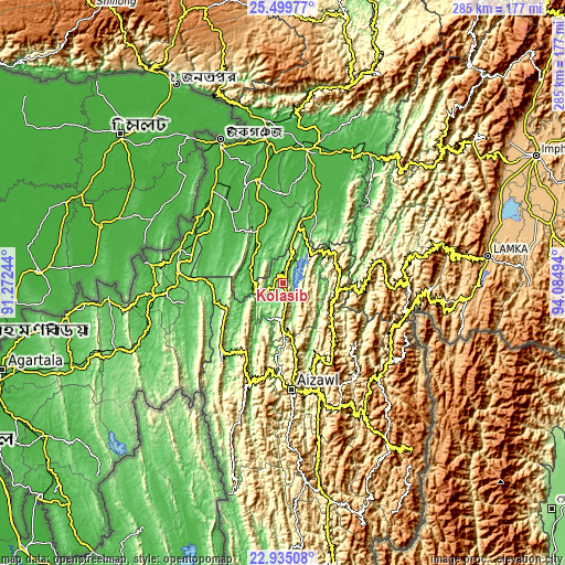 Topographic map of Kolasib