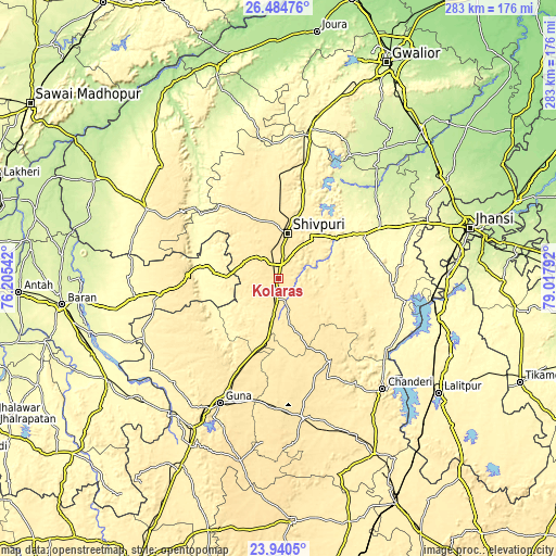 Topographic map of Kolāras