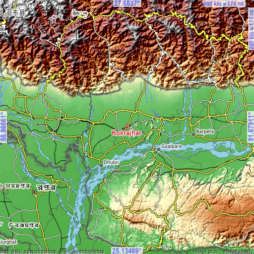 Topographic map of Kokrajhar
