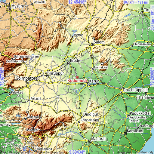 Topographic map of Kodumudi