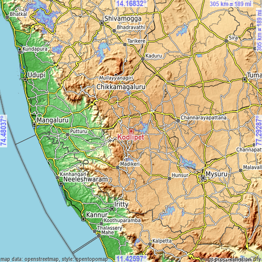 Topographic map of Kodlipet