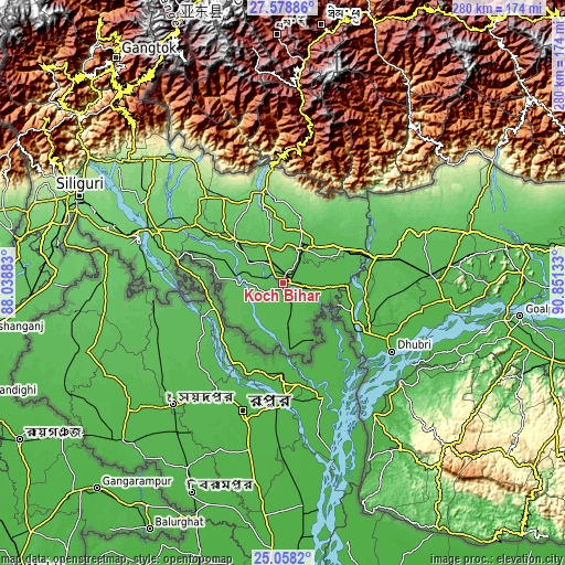Topographic map of Koch Bihār
