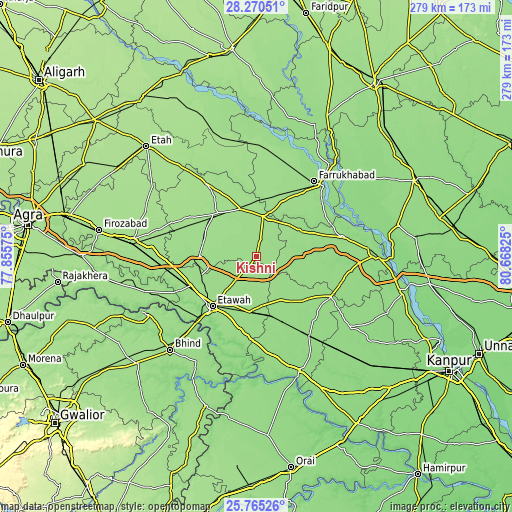 Topographic map of Kishni