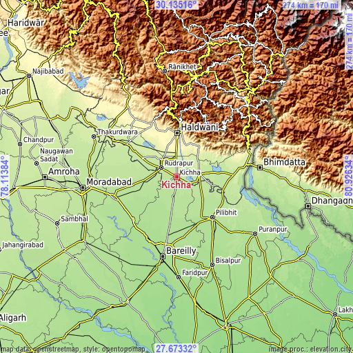 Topographic map of Kichha