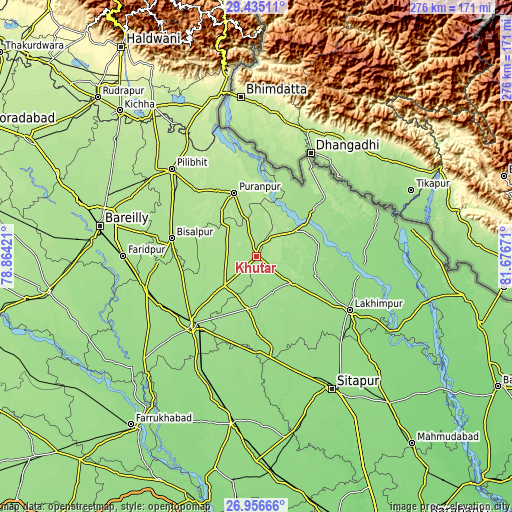 Topographic map of Khūtār