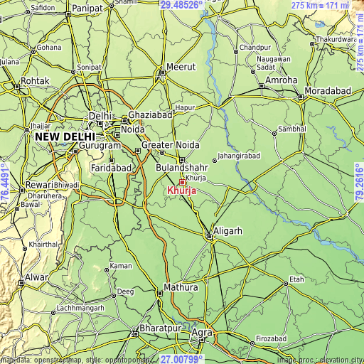 Topographic map of Khurja