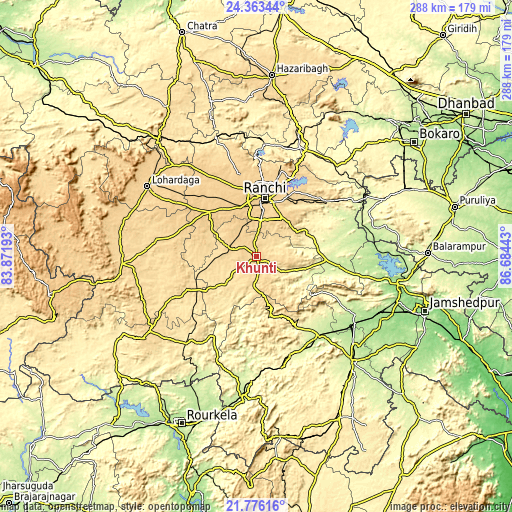 Topographic map of Khunti