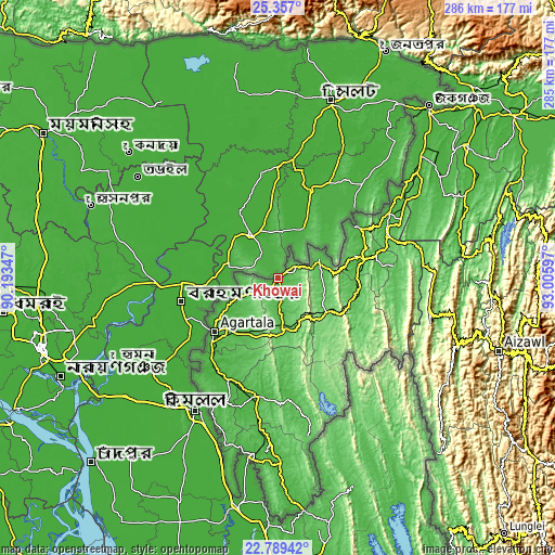 Topographic map of Khowai