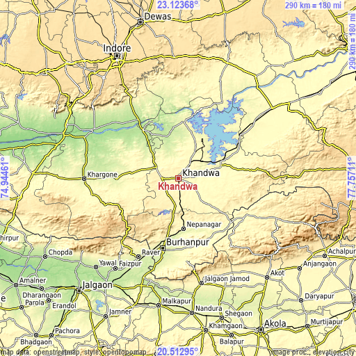 Topographic map of Khandwa
