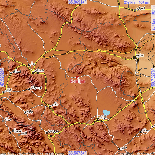 Topographic map of Komījān
