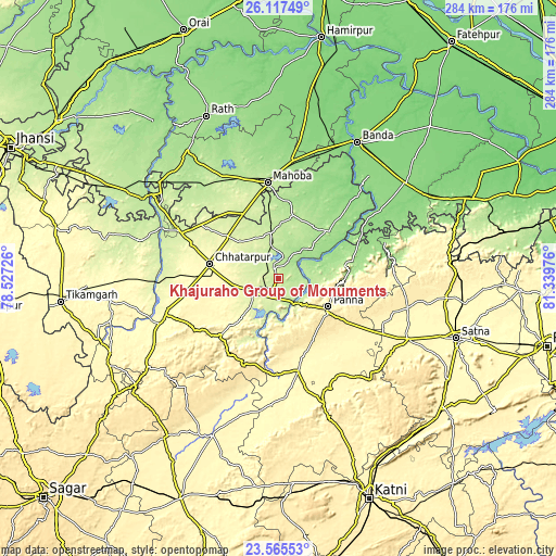 Topographic map of Khajuraho Group of Monuments