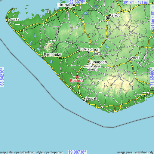 Topographic map of Keshod