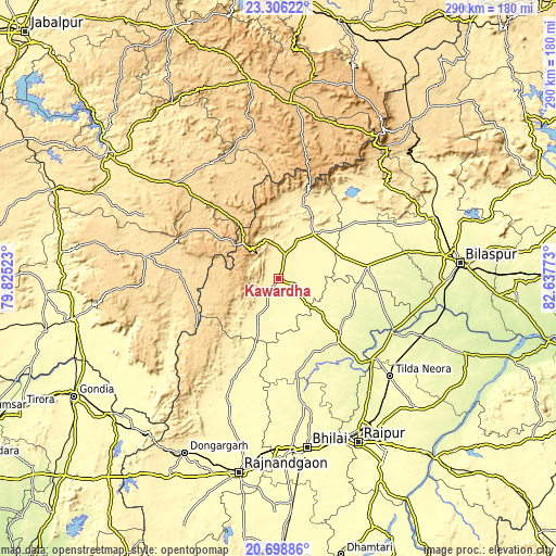 Topographic map of Kawardha