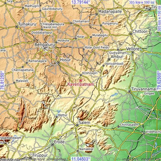 Topographic map of Kāveripatnam