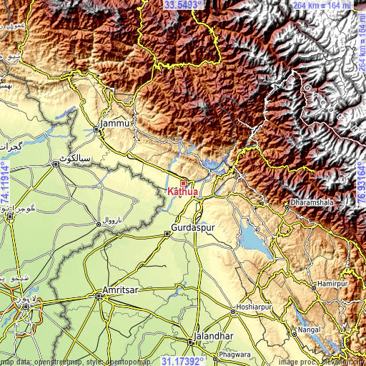 Topographic map of Kathua