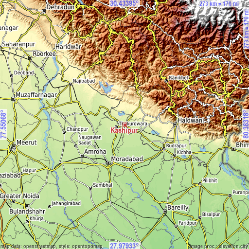 Topographic map of Kashipur
