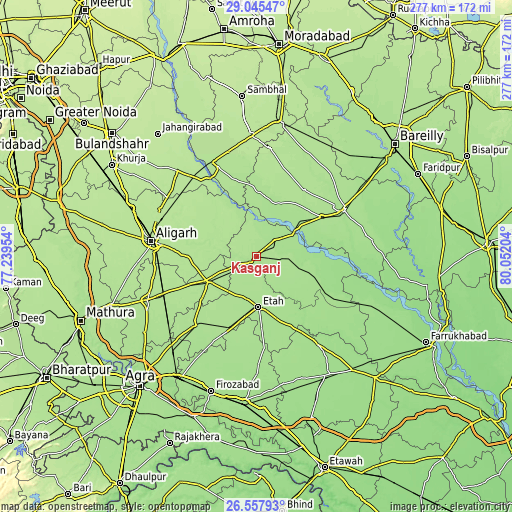 Topographic map of Kāsganj