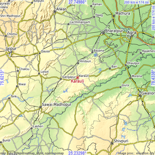 Topographic map of Karauli