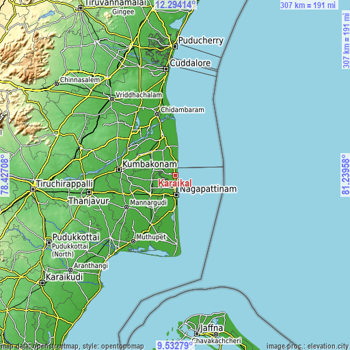 Topographic map of Kāraikāl