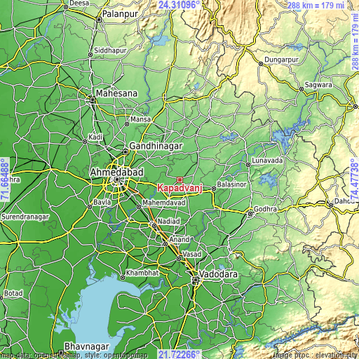 Topographic map of Kapadvanj