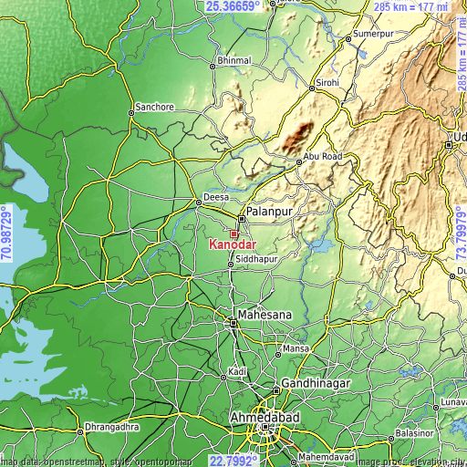 Topographic map of Kānodar