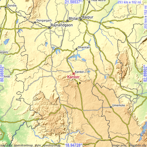 Topographic map of Kānker