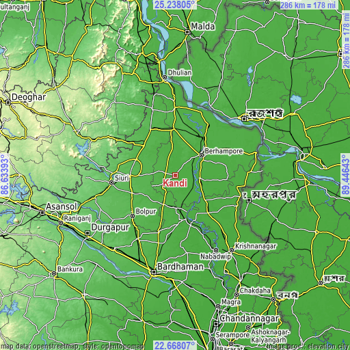 Topographic map of Kāndi