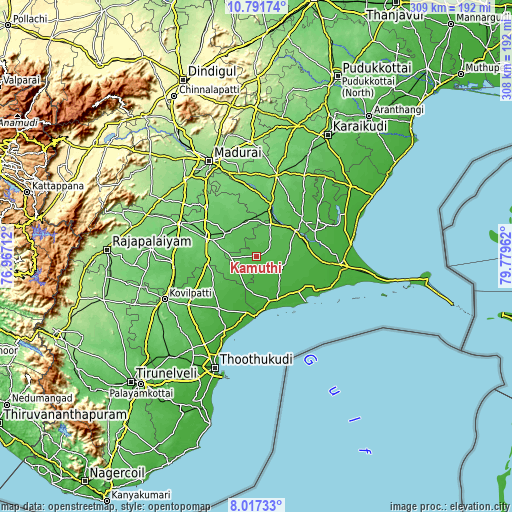 Topographic map of Kamuthi