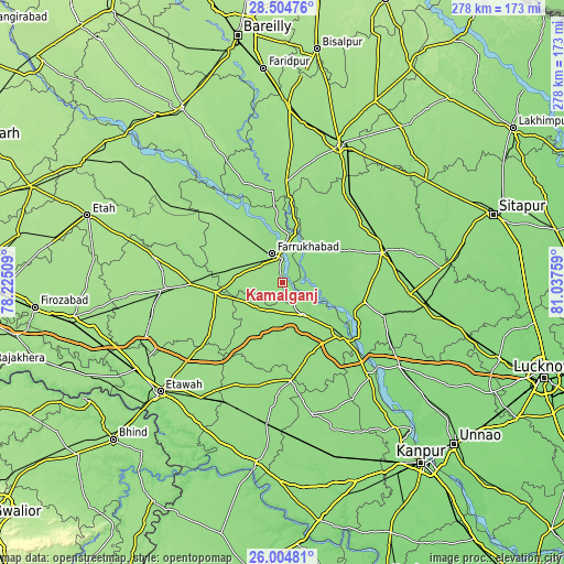 Topographic map of Kamalganj