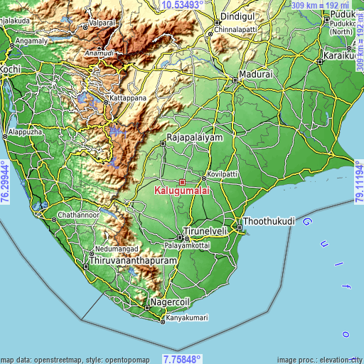Topographic map of Kalugumalai