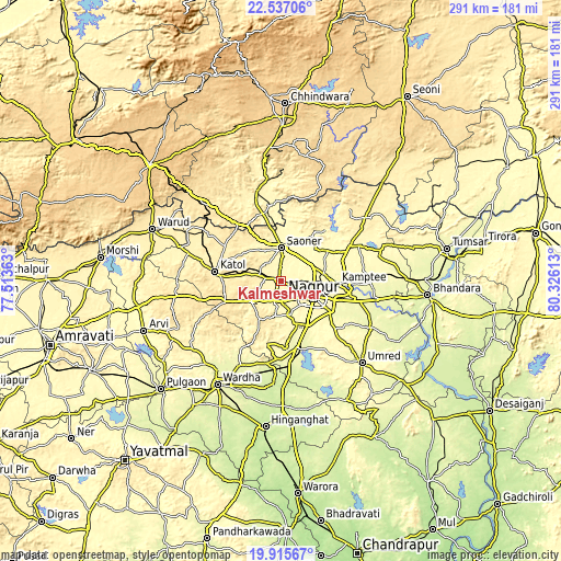 Topographic map of Kalmeshwar