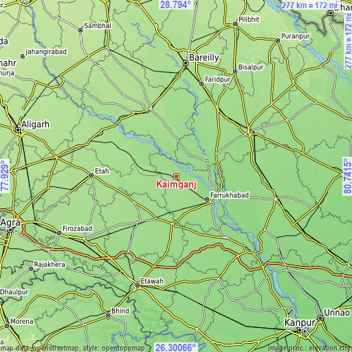 Topographic map of Kaimganj