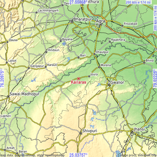 Topographic map of Kailāras