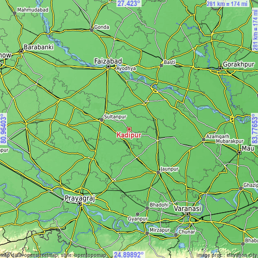 Topographic map of Kādīpur
