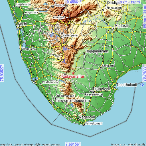 Topographic map of Kadayanallur