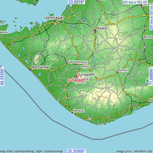 Topographic map of Jūnāgadh