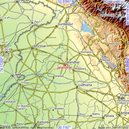 Topographic map of Jalandhar