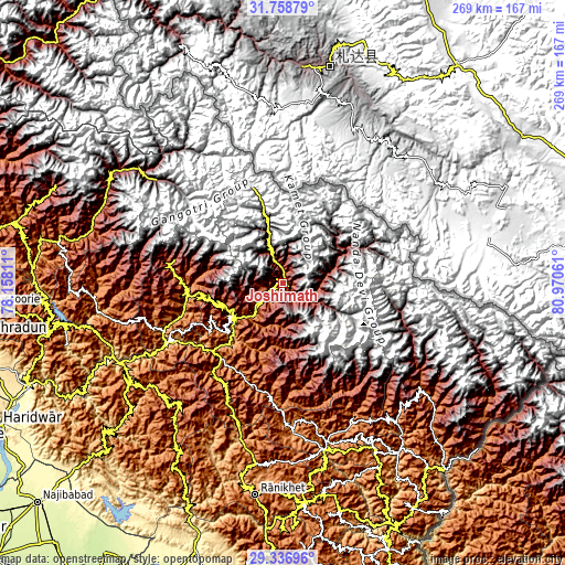 Topographic map of Joshīmath