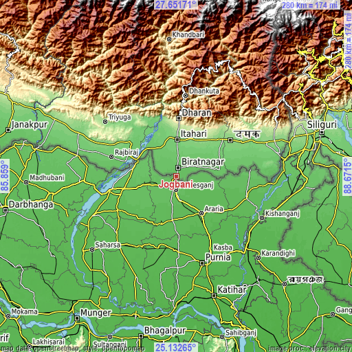 Topographic map of Jogbani