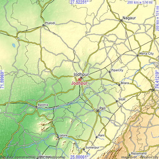 Topographic map of Jodhpur