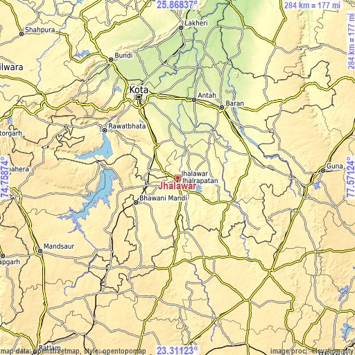 Topographic map of Jhālāwār