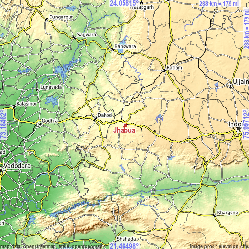 Topographic map of Jhābua