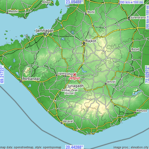 Topographic map of Jetpur