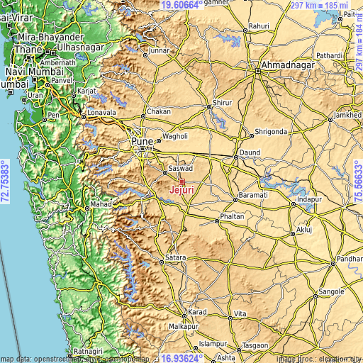 Topographic map of Jejūri