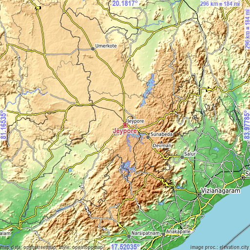 Topographic map of Jeypore
